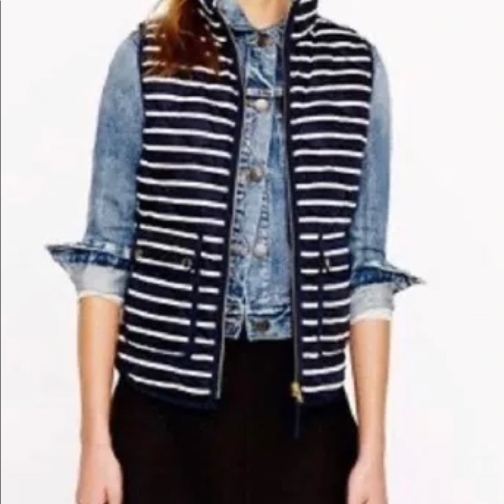 J.Crew Navy and white striped puffer vest